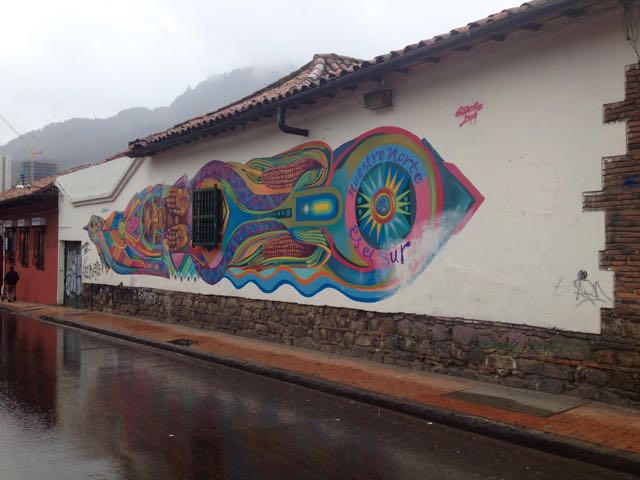 "Nuestro Norte es el Sur." Graffiti on the streets of Bogotá. This work was nearly painted over by the historic preservation committee, but the community resisted and repaired the part where the city tried to "restore." 